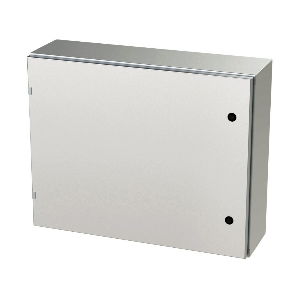 SCE-24EL3008SS6LP - Saginaw Enviroline series enclosure, NEMA 3R/4/4X/12/13, 24 x 30 x 8in (HxWxD), wall mount, 316L stainless steel, #4 brush finish, single-door, 1/4-turn semi-flush latch.