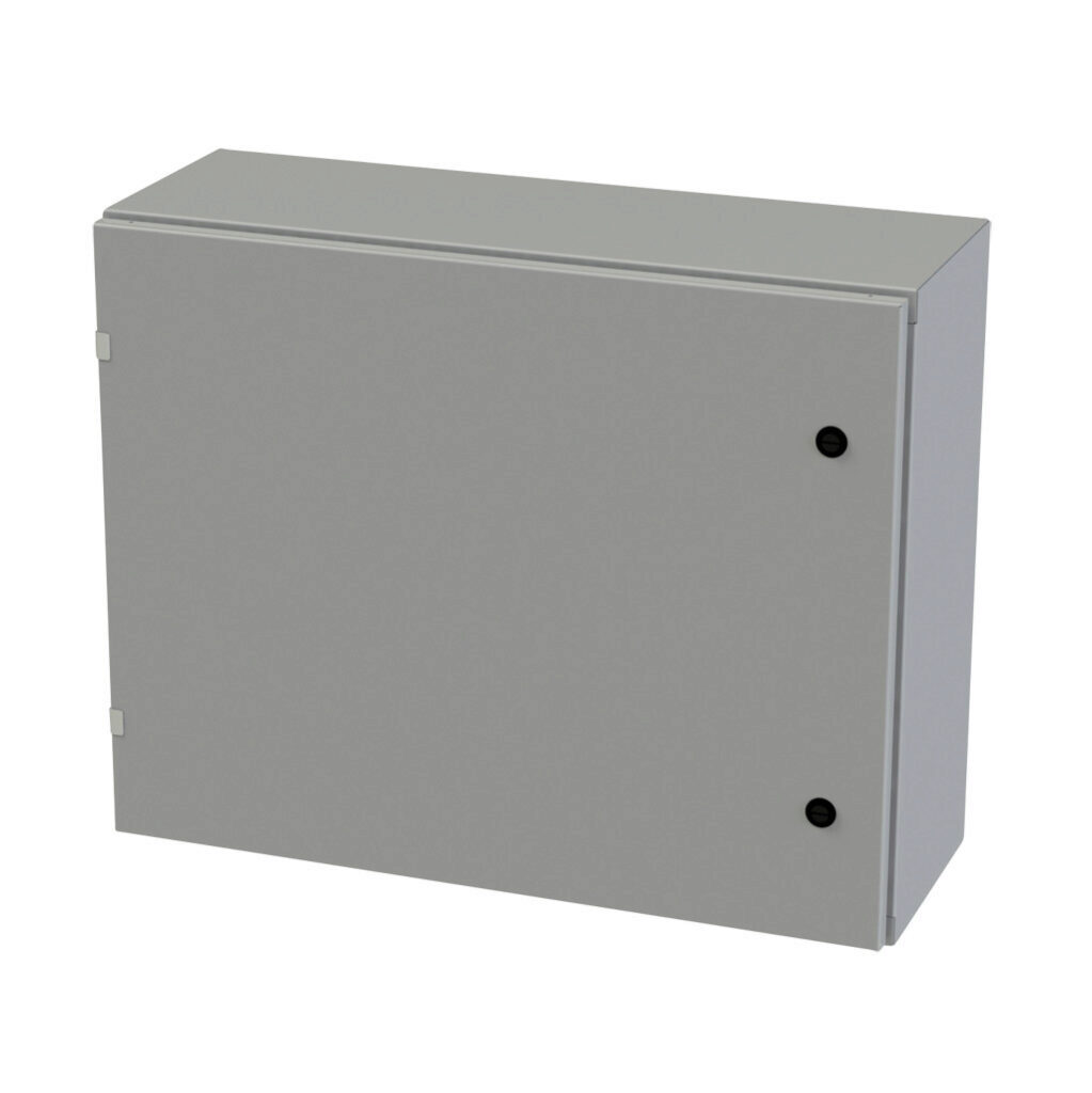 SCE-24EL3010LP - Saginaw Enviroline series enclosure, NEMA 3R/4/12/13, 24 x 30 x 10in (HxWxD), wall mount, carbon steel, ANSI 61 gray, powder coat finish, single-door, 1/4-turn semi-flush latch.