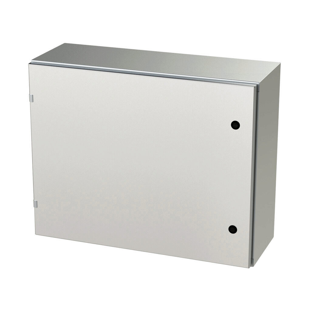 SCE-24EL3010SS6LP - Saginaw Enviroline series enclosure, NEMA 3R/4/4X/12/13, 24 x 30 x 10in (HxWxD), wall mount, 316L stainless steel, #4 brush finish, single-door, 1/4-turn semi-flush latch.