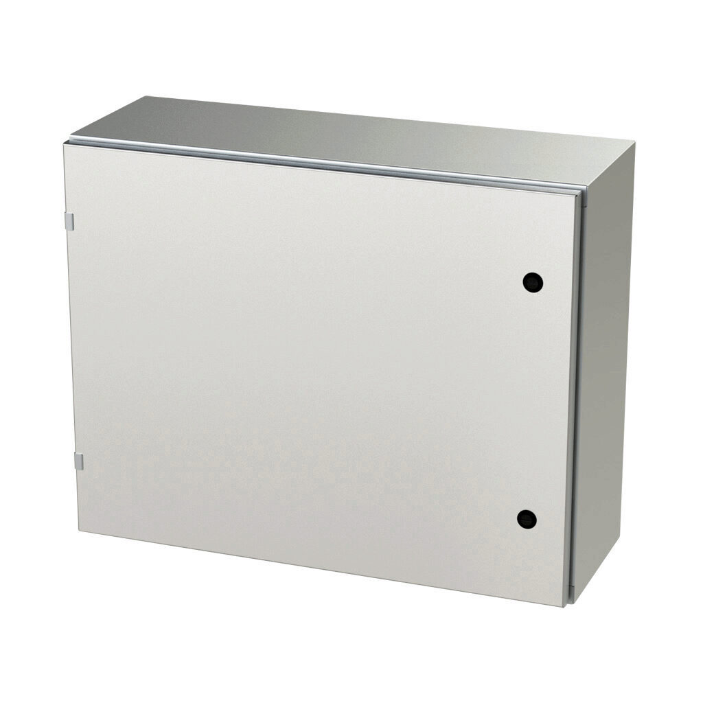 SCE-24EL3010SSLP - Saginaw Enviroline series enclosure, NEMA 3R/4/4X/12/13, 24 x 30 x 10in (HxWxD), wall mount, 304 stainless steel, #4 brush finish, single-door, 1/4-turn semi-flush latch.