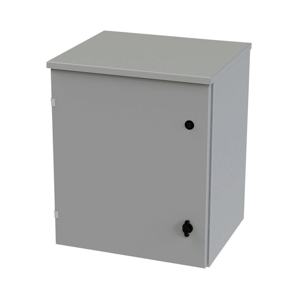 SCE-24R2016LP - Saginaw enclosure, NEMA 3R, 24 x 20 x 16in (HxWxD), wall mount, carbon steel, ANSI 61 gray, powder coat finish, single-door, 1/4-turn padlocking wing handle.