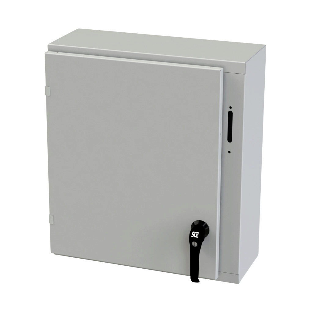 SCE-24XEL2108LPLG - Saginaw Enviroline series disconnect enclosure, NEMA 3R/4/12/13, right flange, 24 x 21 x 8in (HxWxD), wall mount, carbon steel, RAL 7035 light gray, powder coat finish, single-door, 2-point padlocking handle, purchase subpanel ...