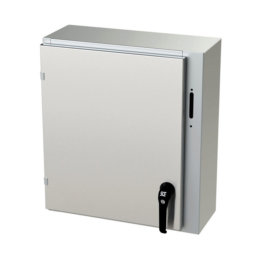 SCE-24XEL2108SS6LP - Saginaw Enviroline series disconnect enclosure, NEMA 3R/4/4X/12/13, right flange, 24 x 21 x 8in (HxWxD), wall mount, 316L stainless steel, #4 brush finish, single-door, 2-point padlocking handle, purchase subpanel separately.
