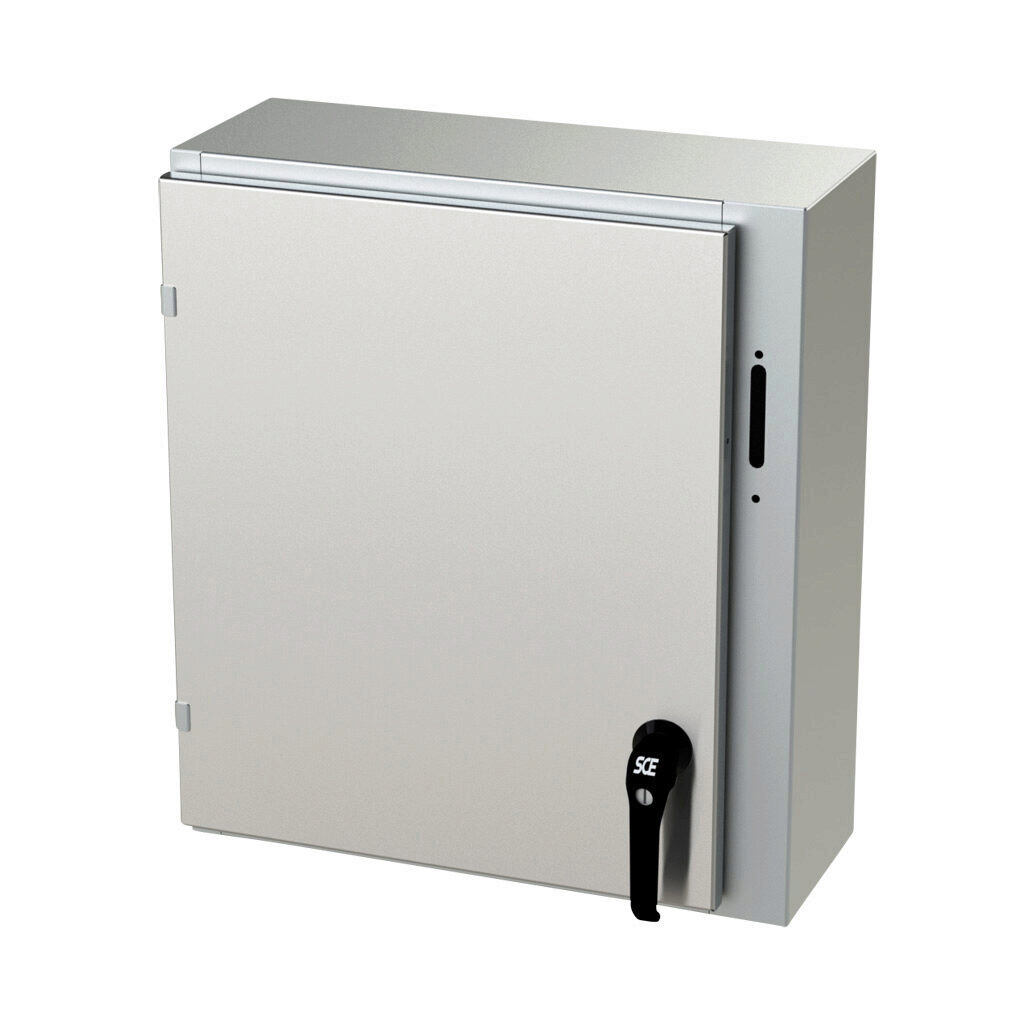 SCE-24XEL2108SSLP - Saginaw Enviroline series disconnect enclosure, NEMA 3R/4/4X/12/13, right flange, 24 x 21 x 8in (HxWxD), wall mount, 304 stainless steel, #4 brush finish, single-door, 2-point padlocking handle, purchase subpanel separately.