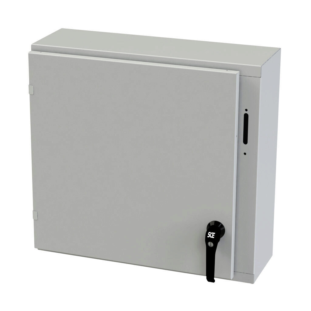SCE-24XEL2508LPLG - Saginaw Enviroline series disconnect enclosure, NEMA 3R/4/12/13, right flange, 24 x 25 x 8in (HxWxD), wall mount, carbon steel, RAL 7035 light gray, powder coat finish, single-door, 2-point padlocking handle, purchase subpanel ...