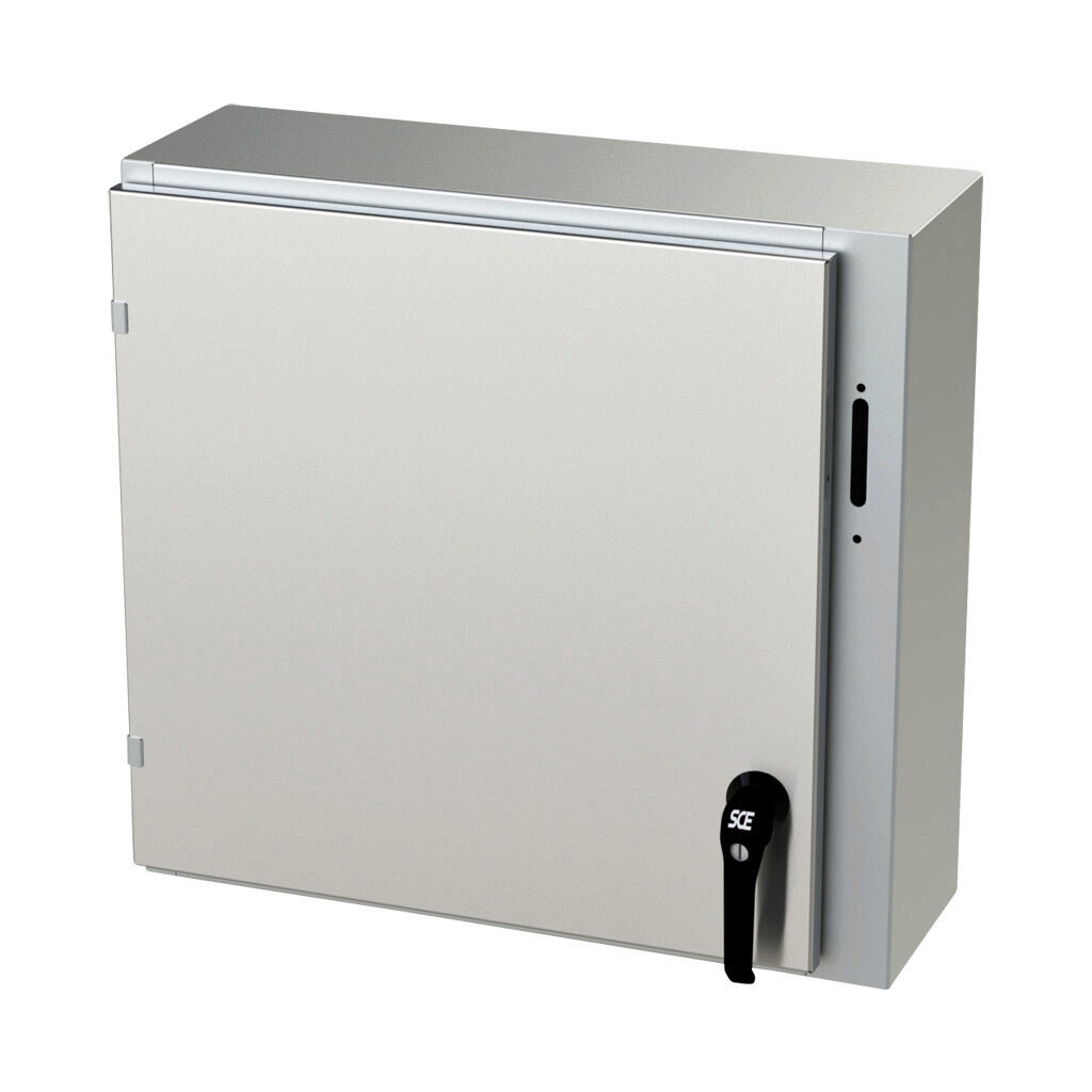 SCE-24XEL2508SS6LP - Saginaw Enviroline series disconnect enclosure, NEMA 3R/4/4X/12/13, right flange, 24 x 25 x 8in (HxWxD), wall mount, 316L stainless steel, #4 brush finish, single-door, 2-point padlocking handle, purchase subpanel separately.