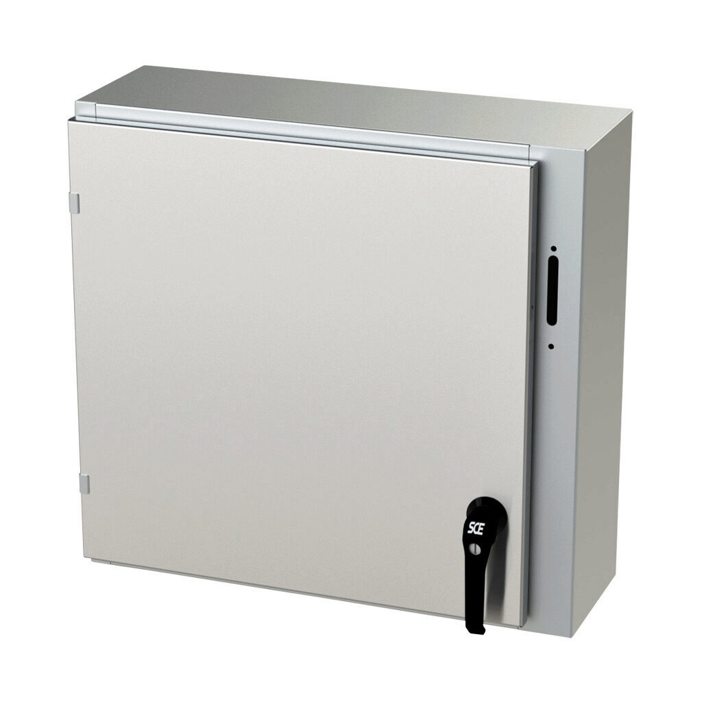 SCE-24XEL2508SSLP - Saginaw Enviroline series disconnect enclosure, NEMA 3R/4/4X/12/13, right flange, 24 x 25 x 8in (HxWxD), wall mount, 304 stainless steel, #4 brush finish, single-door, 2-point padlocking handle, purchase subpanel separately.