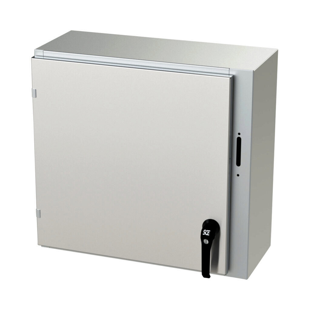 SCE-24XEL2510SS6LP - Saginaw Enviroline series disconnect enclosure, NEMA 3R/4/4X/12/13, right flange, 24 x 25 x 10in (HxWxD), wall mount, 316L stainless steel, #4 brush finish, single-door, 2-point padlocking handle, purchase subpanel separately.