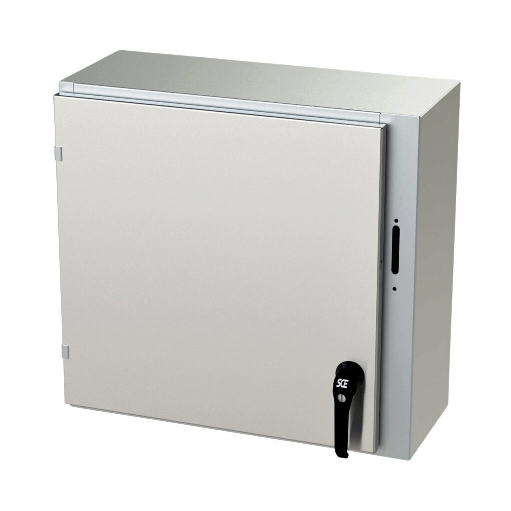 SCE-24XEL2510SSLP - Saginaw Enviroline series disconnect enclosure, NEMA 3R/4/4X/12/13, right flange, 24 x 25 x 10in (HxWxD), wall mount, 304 stainless steel, #4 brush finish, single-door, 2-point padlocking handle, purchase subpanel separately.