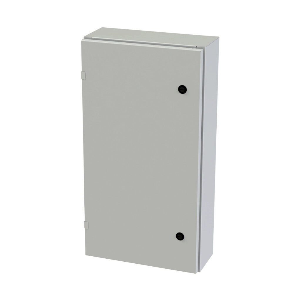 SCE-30EL1606LPLG - Saginaw Enviroline series enclosure, NEMA 3R/4/12/13, 30 x 16 x 6in (HxWxD), wall mount, carbon steel, RAL 7035 light gray, powder coat finish, single-door, 1/4-turn semi-flush latch.