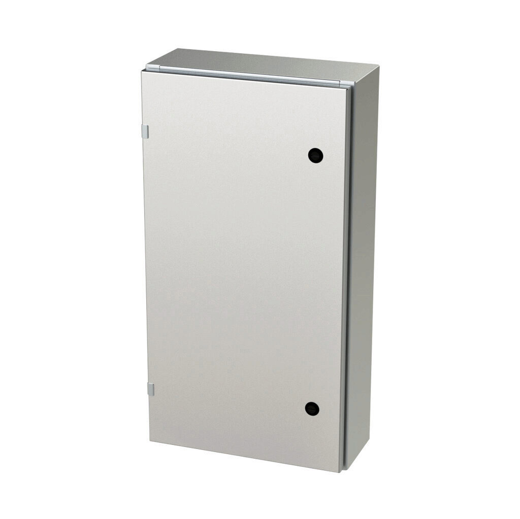 SCE-30EL1606SS6LP - Saginaw Enviroline series enclosure, NEMA 3R/4/4X/12/13, 30 x 16 x 6in (HxWxD), wall mount, 316L stainless steel, #4 brush finish, single-door, 1/4-turn semi-flush latch.