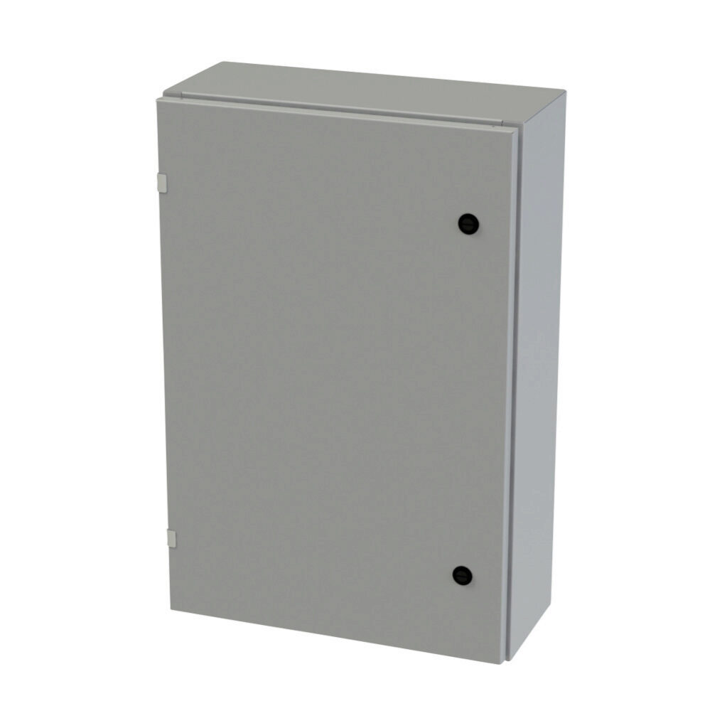 SCE-30EL2008LP - Saginaw Enviroline series enclosure, NEMA 3R/4/12/13, 30 x 20 x 8in (HxWxD), wall mount, carbon steel, ANSI 61 gray, powder coat finish, single-door, 1/4-turn semi-flush latch.