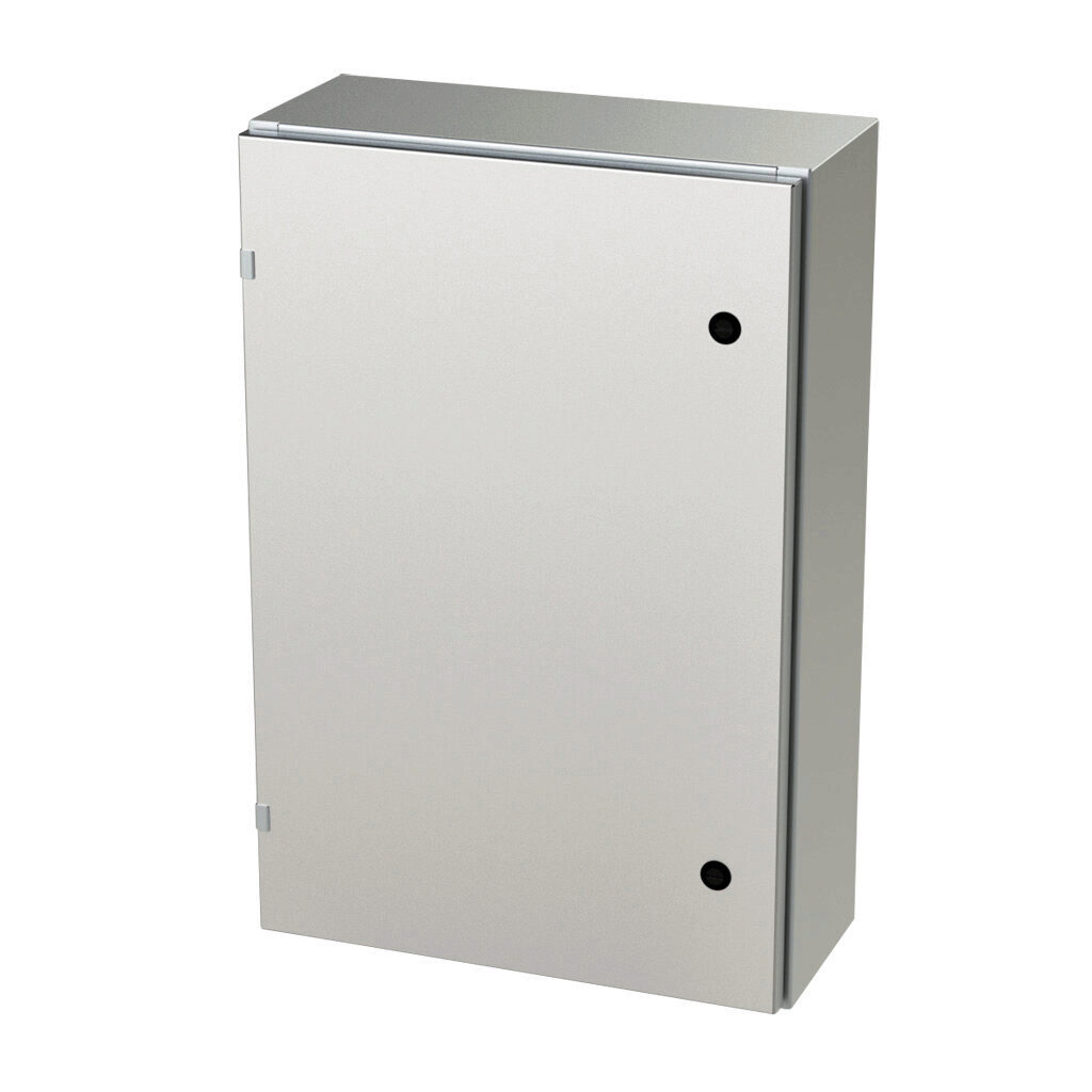 SCE-30EL2008SS6LP - Saginaw Enviroline series enclosure, NEMA 3R/4/4X/12/13, 30 x 20 x 8in (HxWxD), wall mount, 316L stainless steel, #4 brush finish, single-door, 1/4-turn semi-flush latch.