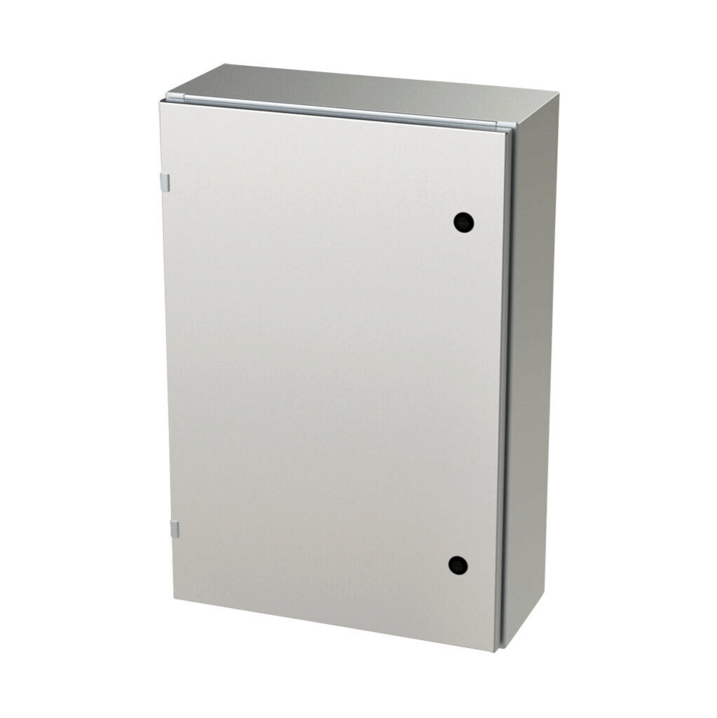 SCE-30EL2008SSLP - Saginaw Enviroline series enclosure, NEMA 3R/4/4X/12/13, 30 x 20 x 8in (HxWxD), wall mount, 304 stainless steel, #4 brush finish, single-door, 1/4-turn semi-flush latch.