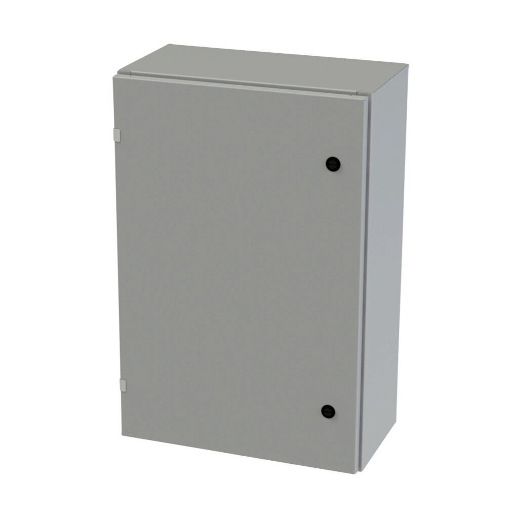 SCE-30EL2010LP - Saginaw Enviroline series enclosure, NEMA 3R/4/12/13, 30 x 20 x 10in (HxWxD), wall mount, carbon steel, ANSI 61 gray, powder coat finish, single-door, 1/4-turn semi-flush latch.