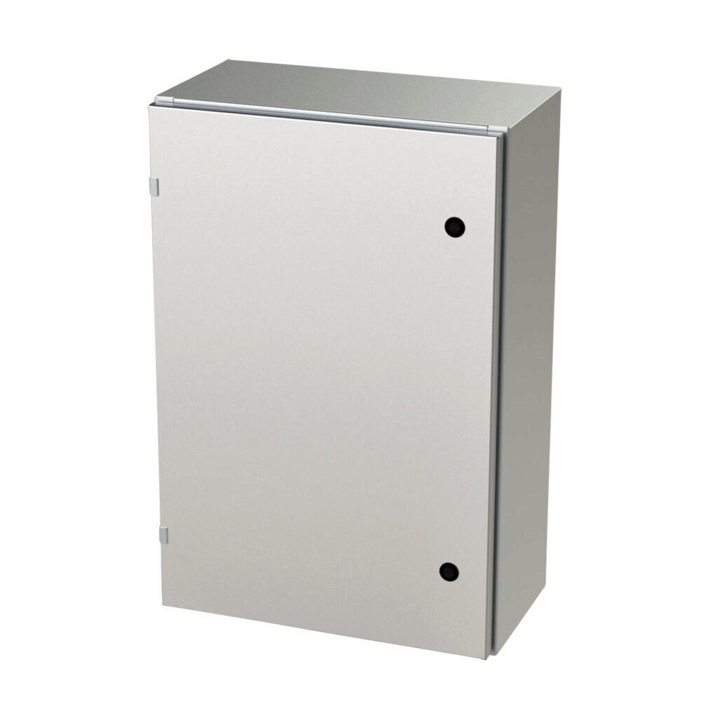 SCE-30EL2010SS6LP - Saginaw Enviroline series enclosure, NEMA 3R/4/4X/12/13, 30 x 20 x 10in (HxWxD), wall mount, 316L stainless steel, #4 brush finish, single-door, 1/4-turn semi-flush latch.