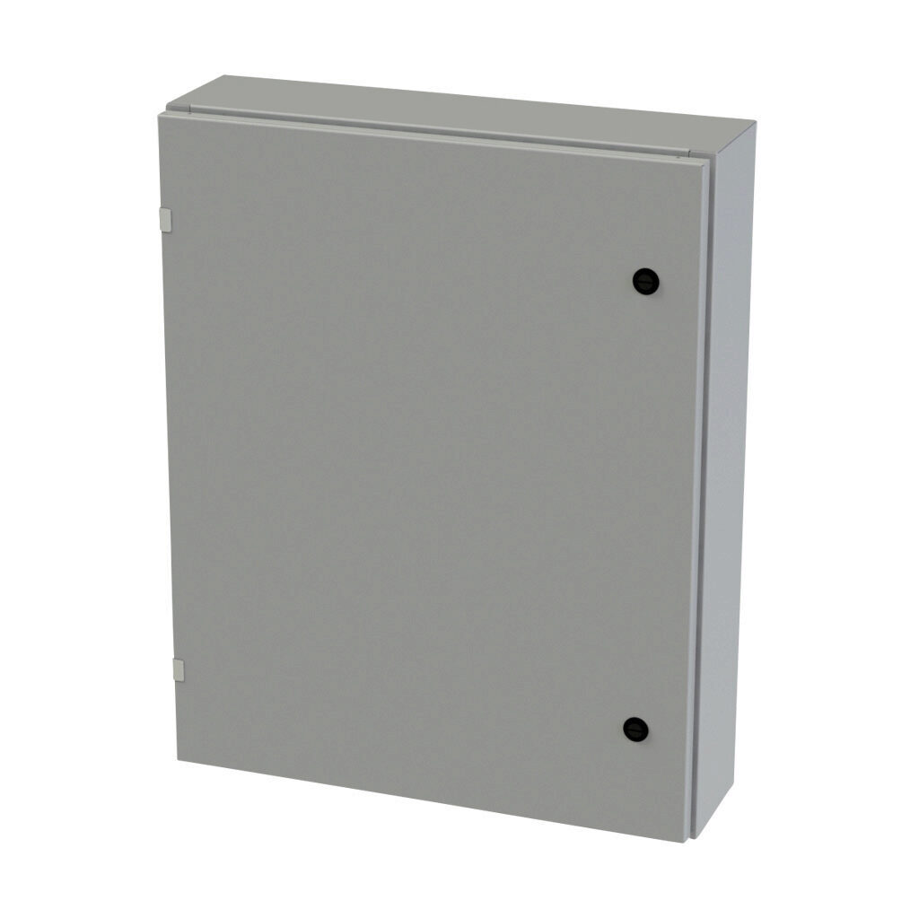 SCE-30EL2406LP - Saginaw Enviroline series enclosure, NEMA 3R/4/12/13, 30 x 24 x 6in (HxWxD), wall mount, carbon steel, ANSI 61 gray, powder coat finish, single-door, 1/4-turn semi-flush latch.