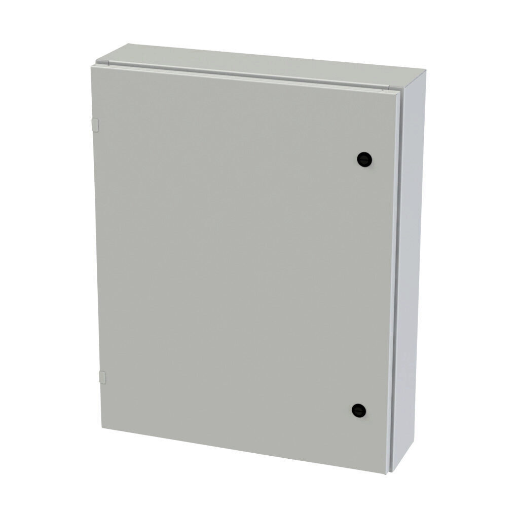 SCE-30EL2406LPLG - Saginaw Enviroline series enclosure, NEMA 3R/4/12/13, 30 x 24 x 6in (HxWxD), wall mount, carbon steel, RAL 7035 light gray, powder coat finish, single-door, 1/4-turn semi-flush latch.