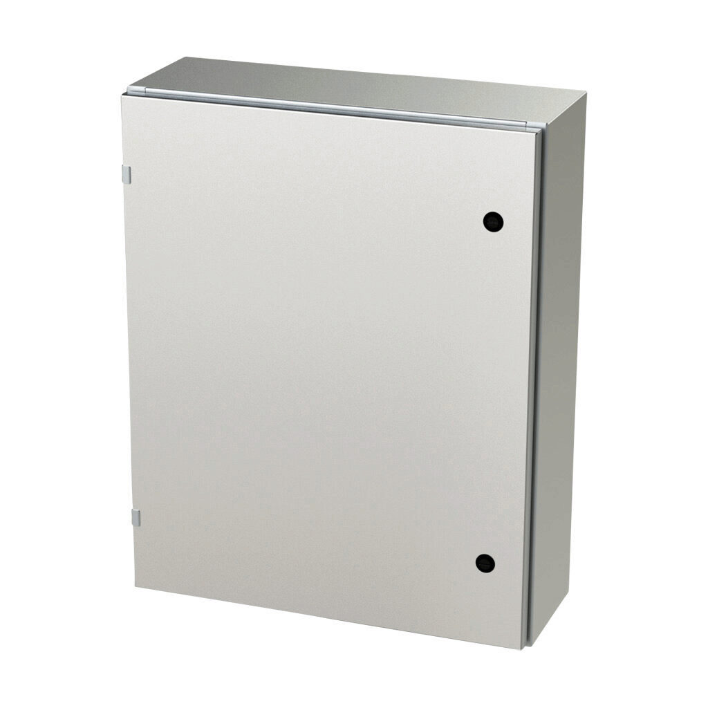 SCE-30EL2408SS6LP - Saginaw Enviroline series enclosure, NEMA 3R/4/4X/12/13, 30 x 24 x 8in (HxWxD), wall mount, 316L stainless steel, #4 brush finish, single-door, 1/4-turn semi-flush latch.