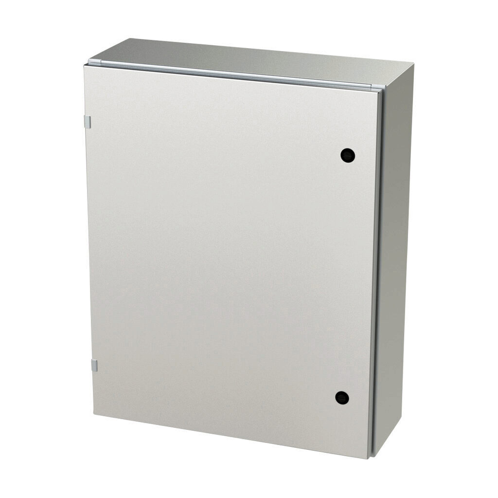SCE-30EL2408SSLP - Saginaw Enviroline series enclosure, NEMA 3R/4/4X/12/13, 30 x 24 x 8in (HxWxD), wall mount, 304 stainless steel, #4 brush finish, single-door, 1/4-turn semi-flush latch.