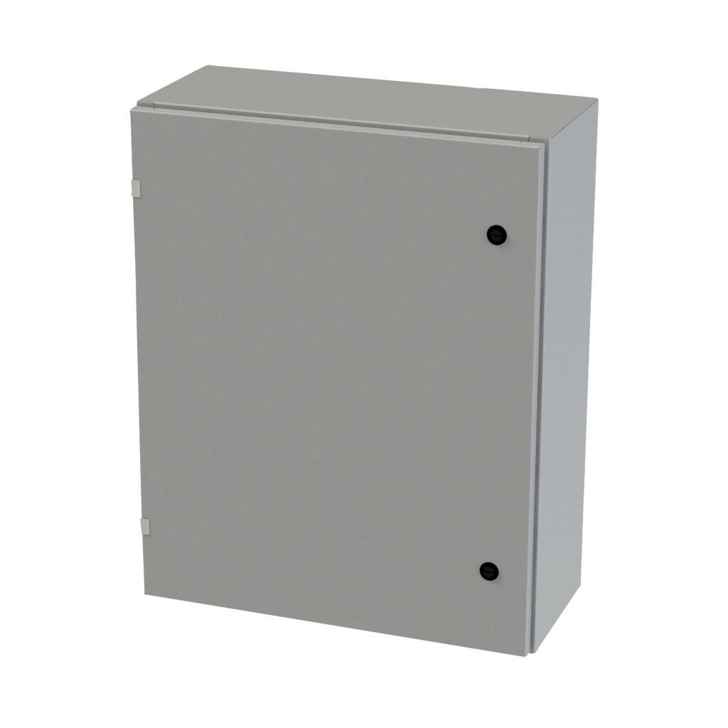 SCE-30EL2410LP - Saginaw Enviroline series enclosure, NEMA 3R/4/12/13, 30 x 24 x 10in (HxWxD), wall mount, carbon steel, ANSI 61 gray, powder coat finish, single-door, 1/4-turn semi-flush latch.