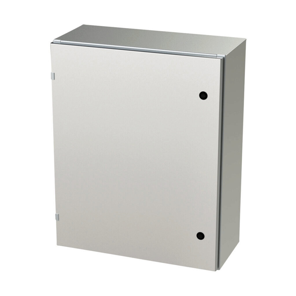 SCE-30EL2410SSLP - Saginaw Enviroline series enclosure, NEMA 3R/4/4X/12/13, 30 x 24 x 10in (HxWxD), wall mount, 304 stainless steel, #4 brush finish, single-door, 1/4-turn semi-flush latch.