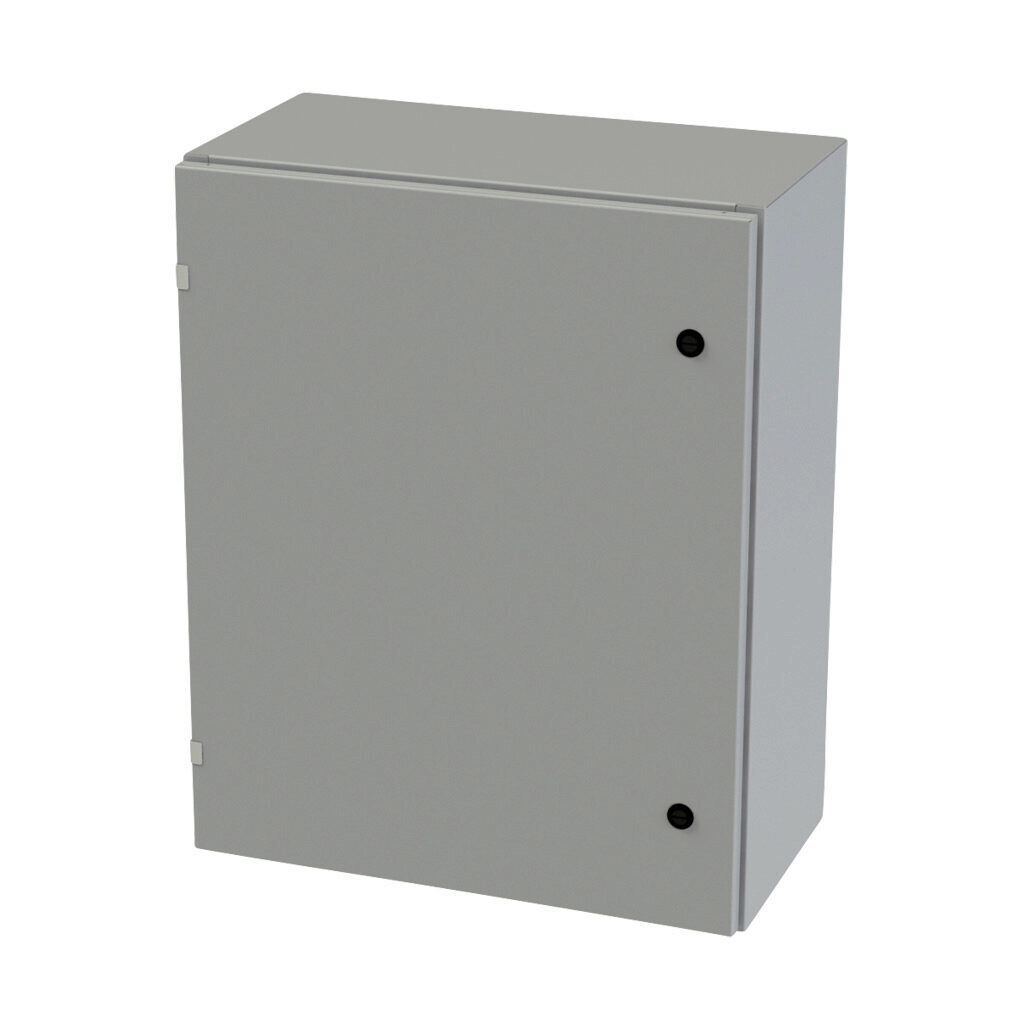 SCE-30EL2412LP - Saginaw Enviroline series enclosure, NEMA 3R/4/12/13, 30 x 24 x 12in (HxWxD), wall mount, carbon steel, ANSI 61 gray, powder coat finish, single-door, 1/4-turn semi-flush latch.