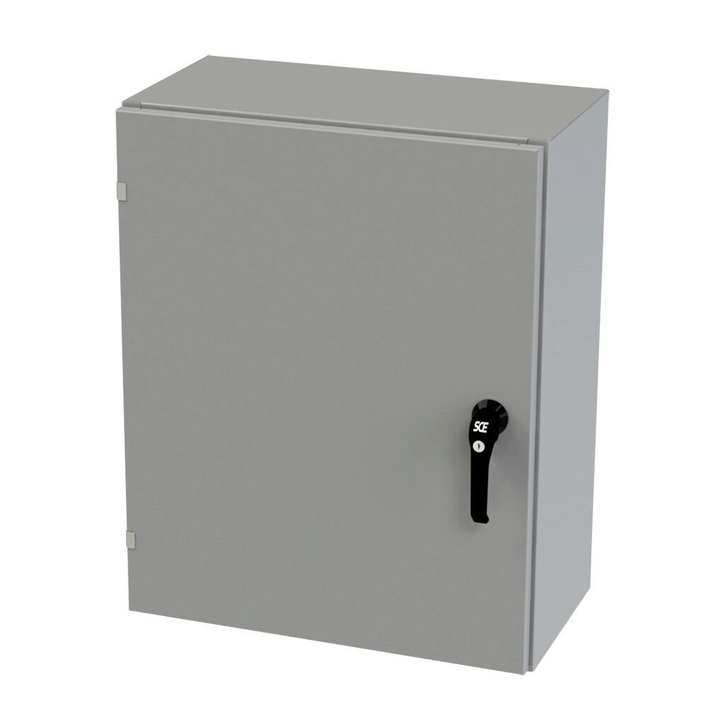 SCE-30EL2412LPPL - Saginaw Enviroline series enclosure, NEMA 3R/4/12/13, 30 x 24 x 12in (HxWxD), wall mount, carbon steel, ANSI 61 gray, powder coat finish, single-door, 3-point keylocking/padlocking combo handle.
