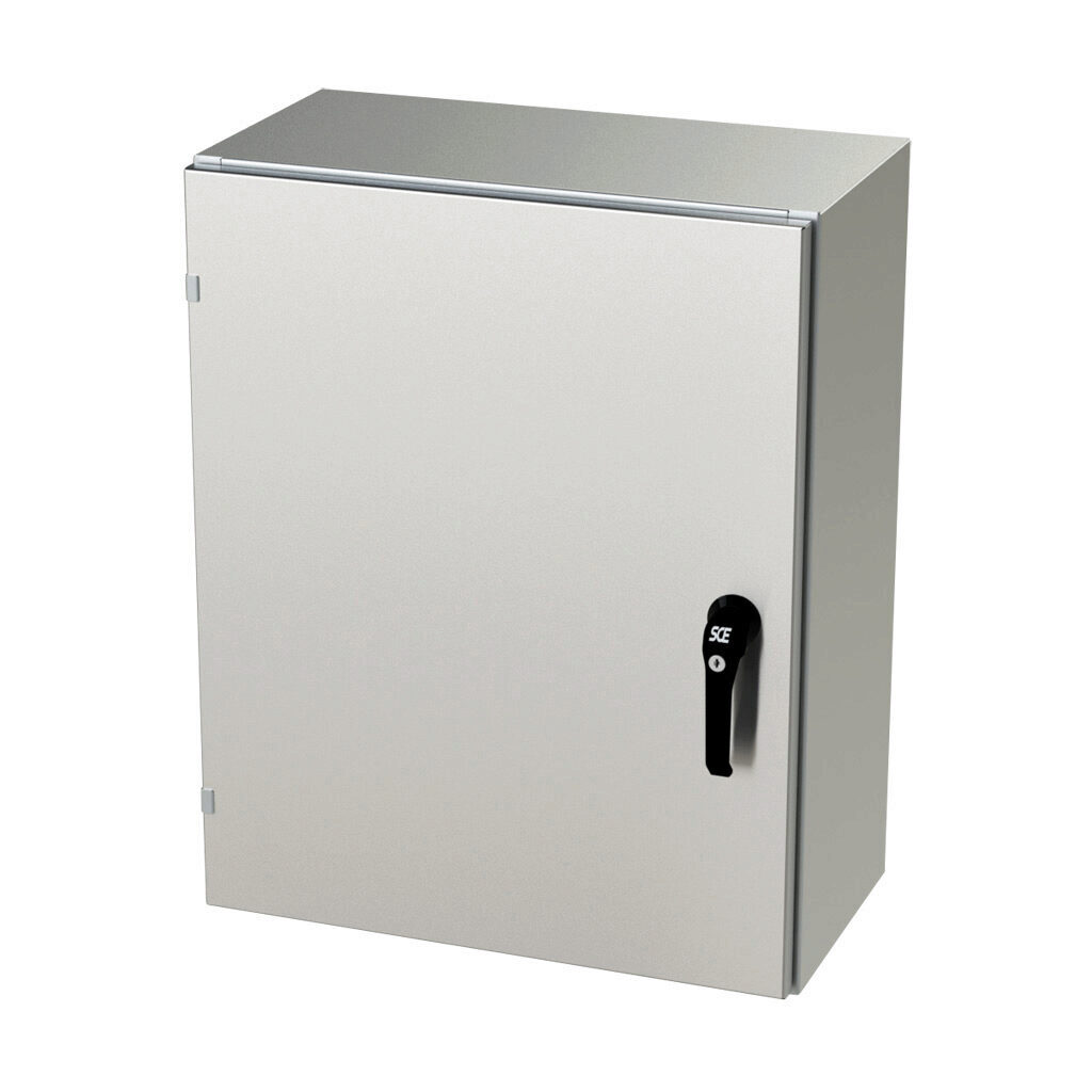 SCE-30EL2412SS6LPPL - Saginaw Enviroline series enclosure, NEMA 3R/4/4X/12/13, 30 x 24 x 12in (HxWxD), wall mount, 316L stainless steel, #4 brush finish, single-door, 3-point keylocking/padlocking combo handle.