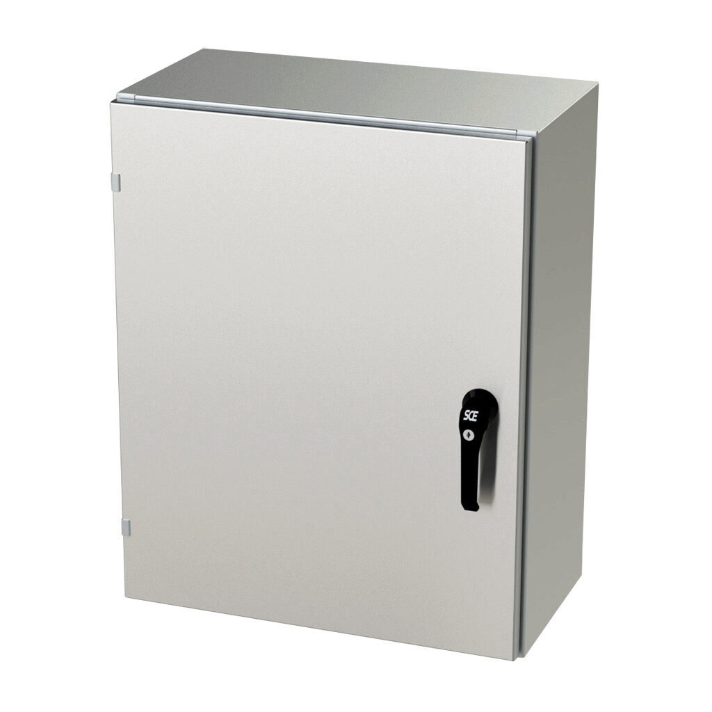 SCE-30EL2412SSLPPL - Saginaw Enviroline series enclosure, NEMA 3R/4/4X/12/13, 30 x 24 x 12in (HxWxD), wall mount, 304 stainless steel, #4 brush finish, single-door, 3-point keylocking/padlocking combo handle.