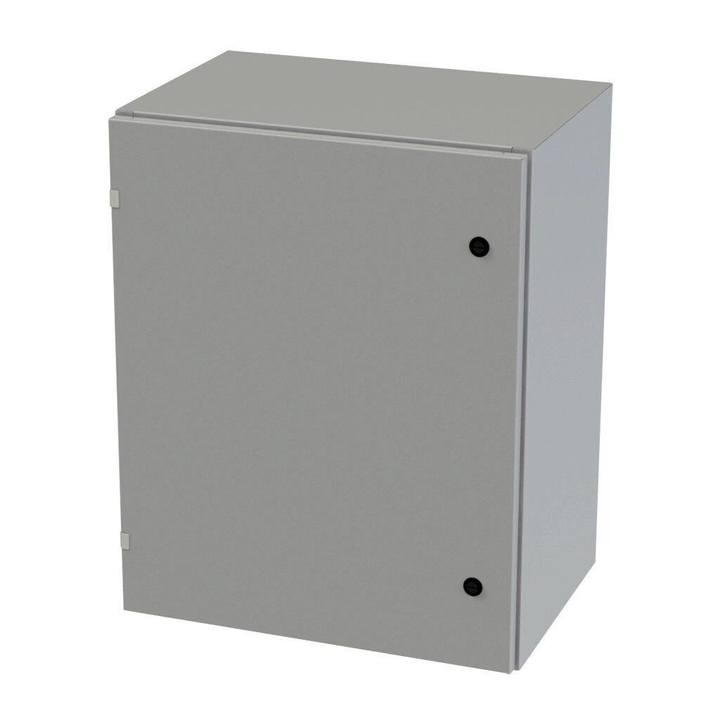 SCE-30EL2416LP - Saginaw Enviroline series enclosure, NEMA 3R/4/12/13, 30 x 24 x 16in (HxWxD), wall mount, carbon steel, ANSI 61 gray, powder coat finish, single-door, 1/4-turn semi-flush latch.
