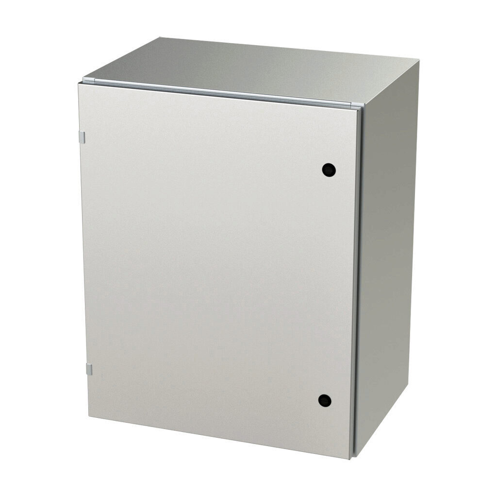 SCE-30EL2416SSLP - Saginaw Enviroline series enclosure, NEMA 3R/4/4X/12/13, 30 x 24 x 16in (HxWxD), wall mount, 304 stainless steel, #4 brush finish, single-door, 1/4-turn semi-flush latch.