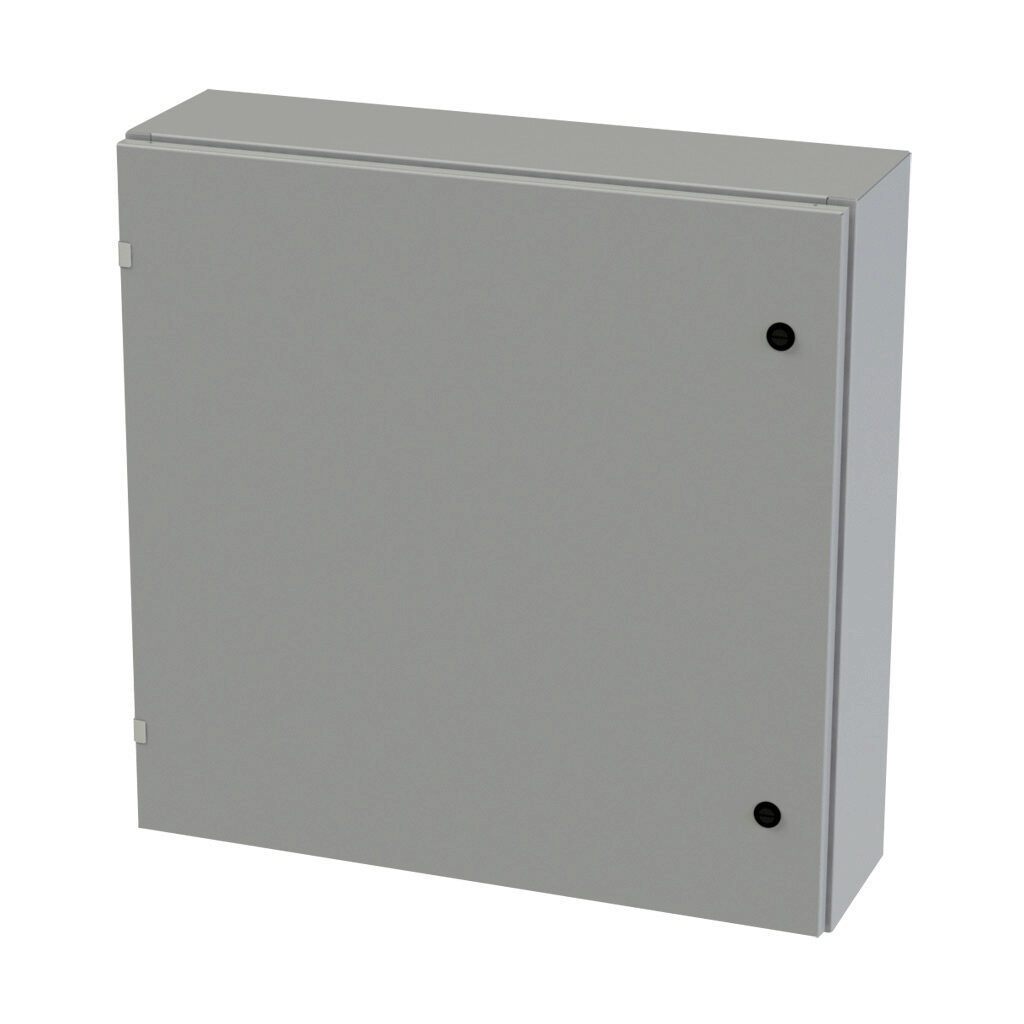 SCE-30EL3008LP - Saginaw Enviroline series enclosure, NEMA 3R/4/12/13, 30 x 30 x 8in (HxWxD), wall mount, carbon steel, ANSI 61 gray, powder coat finish, single-door, 1/4-turn semi-flush latch.