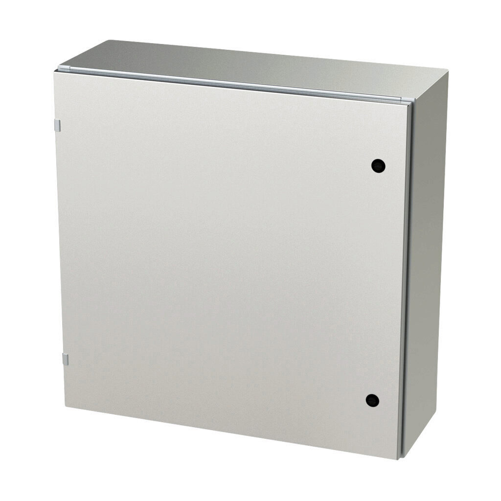 SCE-30EL3010SSLP - Saginaw Enviroline series enclosure, NEMA 3R/4/4X/12/13, 30 x 30 x 10in (HxWxD), wall mount, 304 stainless steel, #4 brush finish, single-door, 1/4-turn semi-flush latch.
