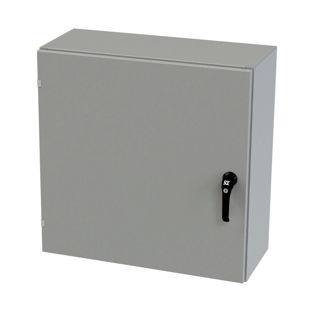 SCE-30EL3012LPPL - Saginaw Enviroline series enclosure, NEMA 3R/4/12/13, 30 x 30 x 12in (HxWxD), wall mount, carbon steel, ANSI 61 gray, powder coat finish, single-door, 3-point keylocking/padlocking combo handle.
