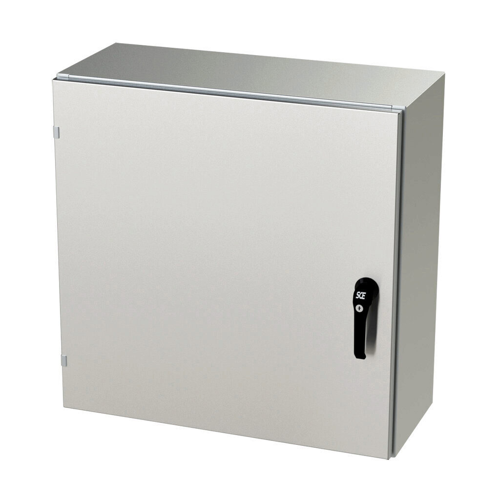 SCE-30EL3012SSLPPL - Saginaw Enviroline series enclosure, NEMA 3R/4/4X/12/13, 30 x 30 x 12in (HxWxD), wall mount, 304 stainless steel, #4 brush finish, single-door, 3-point keylocking/padlocking combo handle.