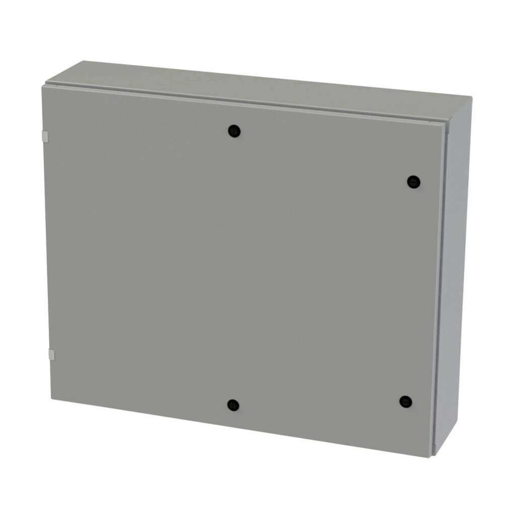 SCE-30EL3608LP - Saginaw Enviroline series enclosure, NEMA 3R/4/12/13, 30 x 36 x 8in (HxWxD), wall mount, carbon steel, ANSI 61 gray, powder coat finish, single-door, 1/4-turn semi-flush latch.