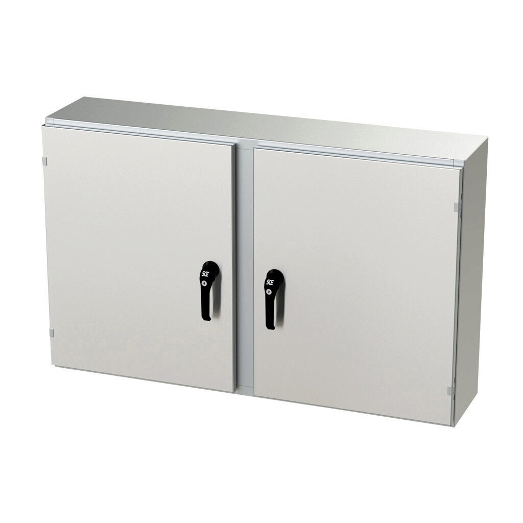 SCE-30EL4810SSWFLP - Saginaw Enviroline series enclosure, NEMA 3R/4/4X/12/13, 30 x 48 x 10in (HxWxD), wall mount, 304 stainless steel, #4 brush finish, 2-door, 3-point keylocking/padlocking combo handle.