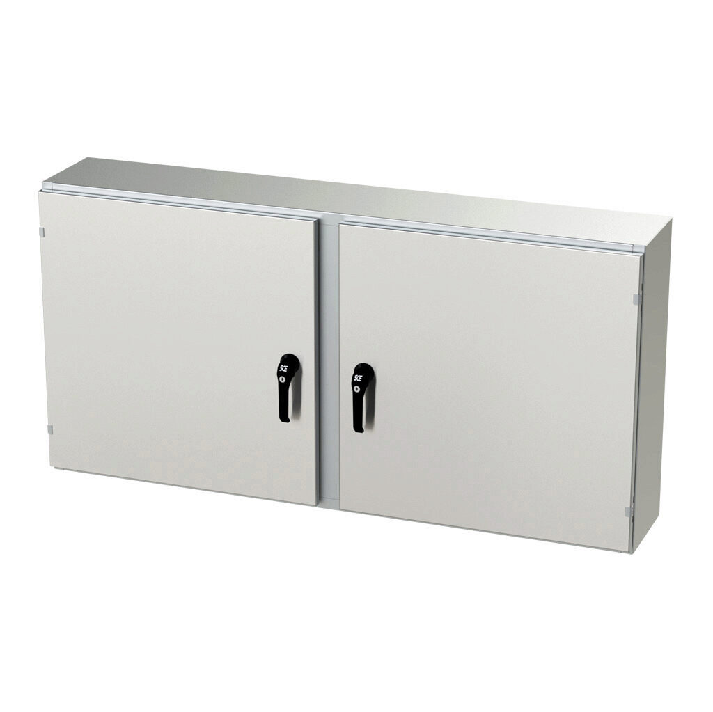 SCE-30EL6010SSWFLP - Saginaw Enviroline series enclosure, NEMA 3R/4/4X/12/13, 30 x 60 x 10in (HxWxD), wall mount, 304 stainless steel, #4 brush finish, 2-door, 3-point keylocking/padlocking combo handle.