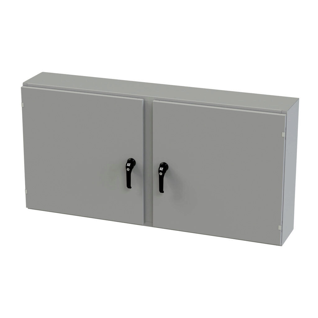 SCE-30EL6010WFLP - Saginaw Enviroline series enclosure, NEMA 3R/4/12/13, 30 x 60 x 10in (HxWxD), wall mount, carbon steel, ANSI 61 gray, powder coat finish, 2-door, 3-point keylocking/padlocking combo handle.