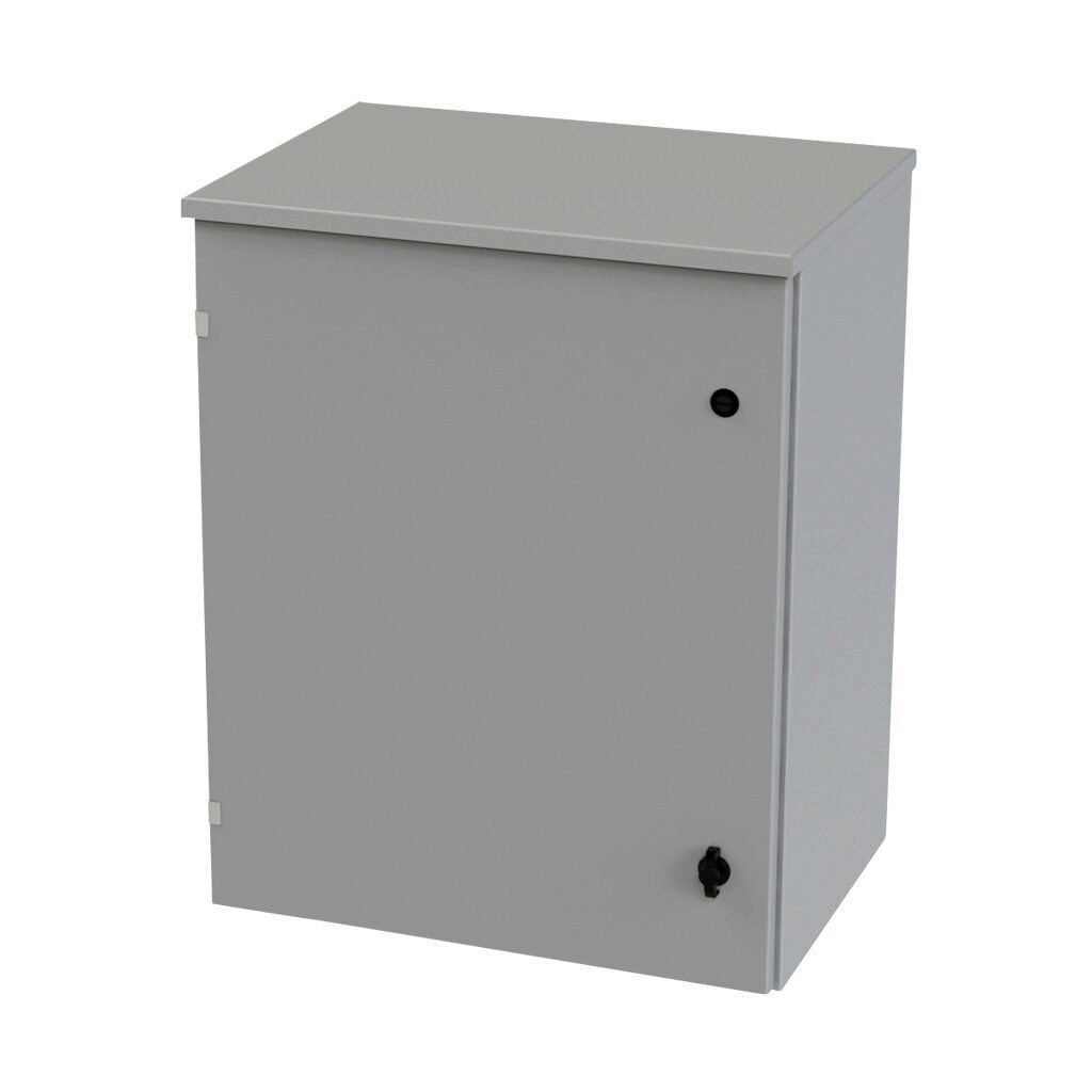SCE-30R2416LP - Saginaw enclosure, NEMA 3R, 30 x 24 x 16in (HxWxD), wall mount, carbon steel, ANSI 61 gray, powder coat finish, single-door, 1/4-turn padlocking wing handle.