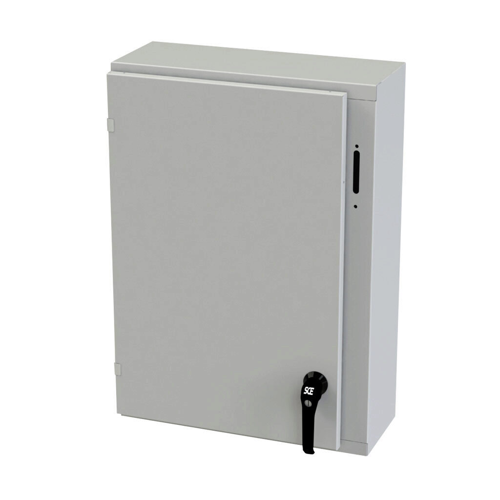 SCE-30XEL2108LPLG - Saginaw Enviroline series disconnect enclosure, NEMA 3R/4/12/13, right flange, 30 x 21 x 8in (HxWxD), wall mount, carbon steel, RAL 7035 light gray, powder coat finish, single-door, 2-point padlocking handle, purchase subpanel ...