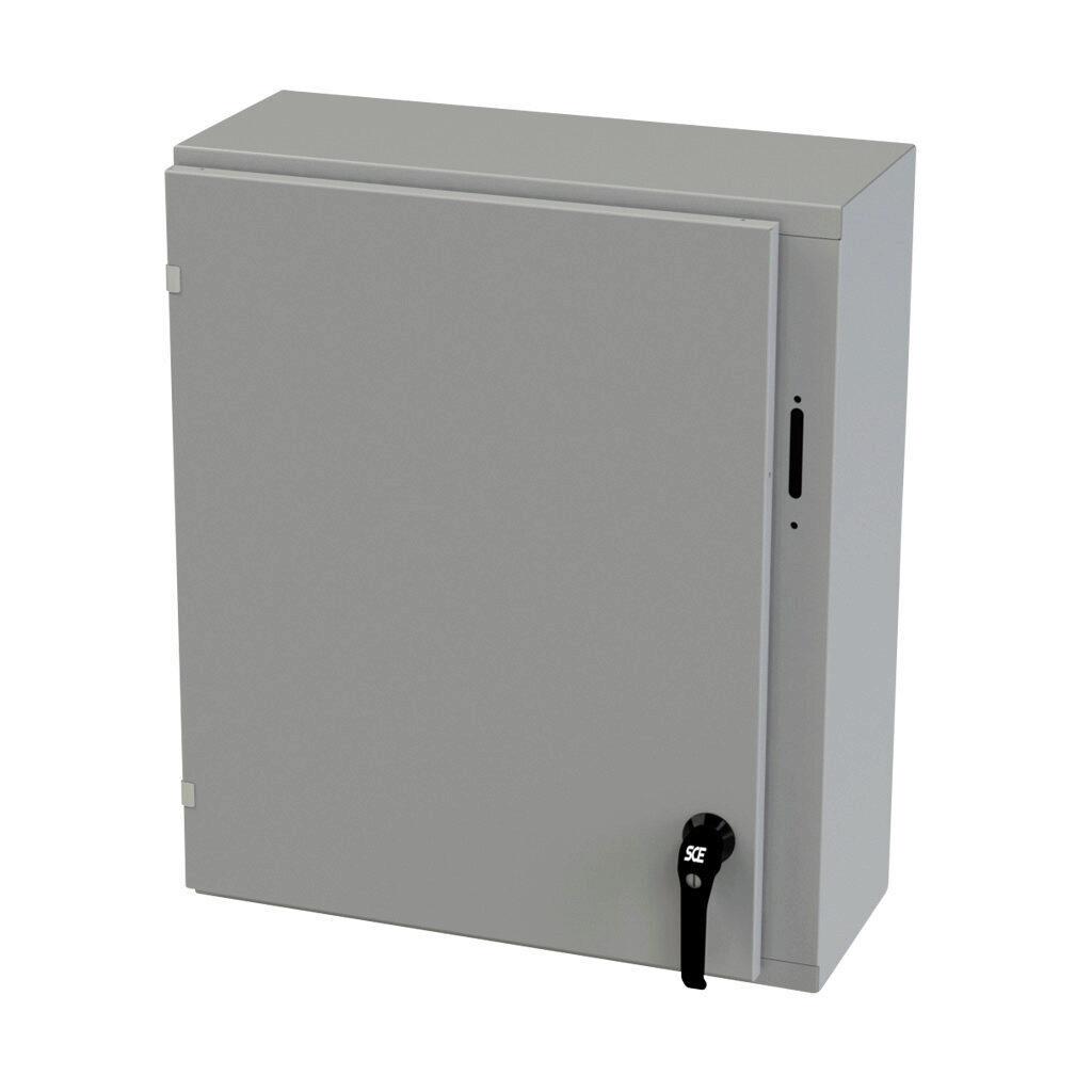 SCE-30XEL2510LP - Saginaw Enviroline series disconnect enclosure, NEMA 3R/4/12/13, right flange, 30 x 25 x 10in (HxWxD), wall mount, carbon steel, ANSI 61 gray, powder coat finish, single-door, 2-point padlocking handle, purchase subpanel separately.