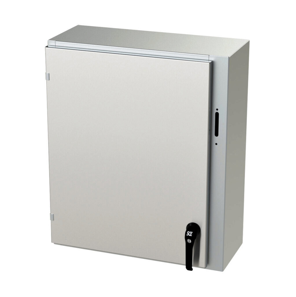 SCE-30XEL2510SSLP - Saginaw Enviroline series disconnect enclosure, NEMA 3R/4/4X/12/13, right flange, 30 x 25 x 10in (HxWxD), wall mount, 304 stainless steel, #4 brush finish, single-door, 2-point padlocking handle, purchase subpanel separately.