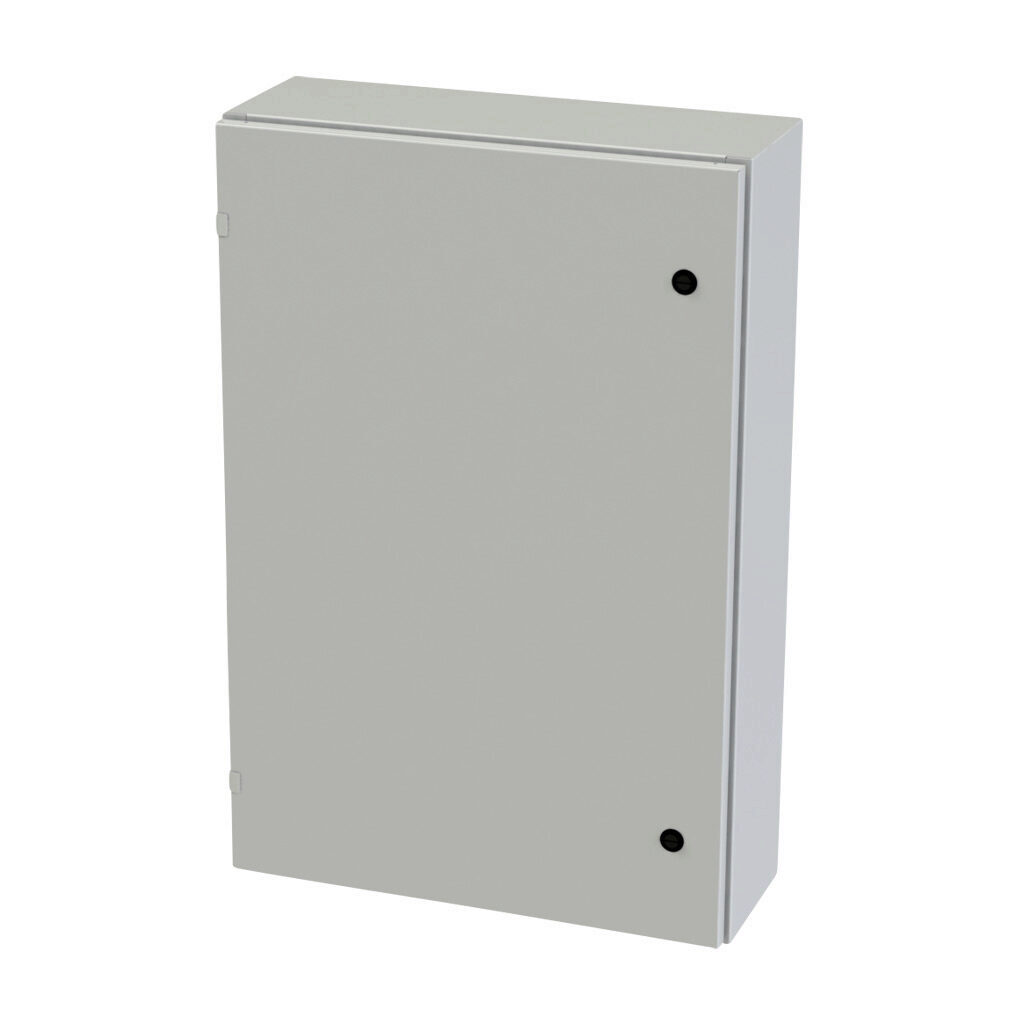 SCE-36EL2408LPLG - Saginaw Enviroline series enclosure, NEMA 3R/4/12/13, 36 x 24 x 8in (HxWxD), wall mount, carbon steel, RAL 7035 light gray, powder coat finish, single-door, 1/4-turn semi-flush latch.