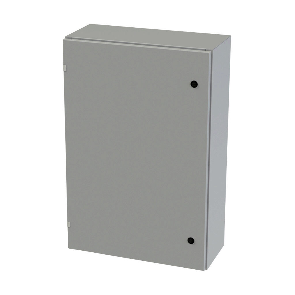 SCE-36EL2410LP - Saginaw Enviroline series enclosure, NEMA 3R/4/12/13, 36 x 24 x 10in (HxWxD), wall mount, carbon steel, ANSI 61 gray, powder coat finish, single-door, 1/4-turn semi-flush latch.