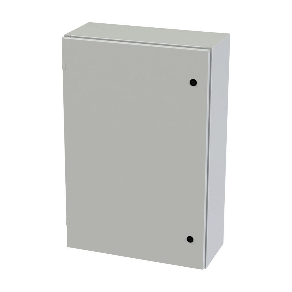 SCE-36EL2410LPLG - Saginaw Enviroline series enclosure, NEMA 3R/4/12/13, 36 x 24 x 10in (HxWxD), wall mount, carbon steel, RAL 7035 light gray, powder coat finish, single-door, 1/4-turn semi-flush latch.