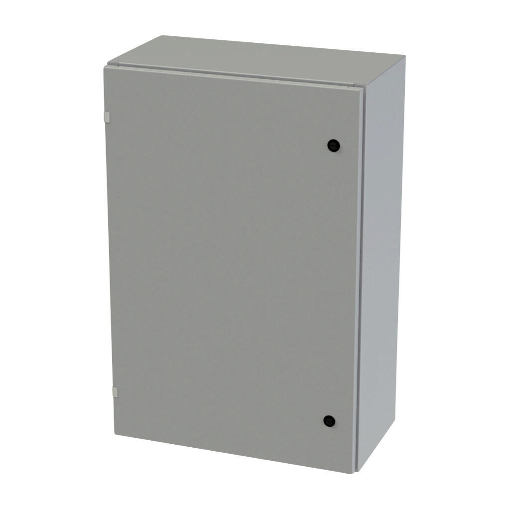 SCE-36EL2412LP - Saginaw Enviroline series enclosure, NEMA 3R/4/12/13, 36 x 24 x 12in (HxWxD), wall mount, carbon steel, ANSI 61 gray, powder coat finish, single-door, 1/4-turn semi-flush latch.