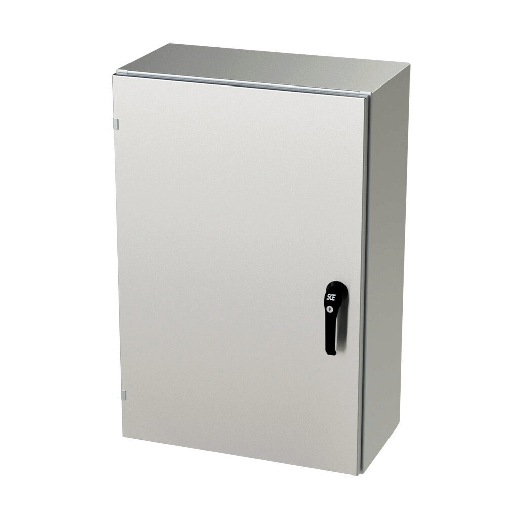 SCE-36EL2412SSLPPL - Saginaw Enviroline series enclosure, NEMA 3R/4/4X/12/13, 36 x 24 x 12in (HxWxD), wall mount, 304 stainless steel, #4 brush finish, single-door, 3-point keylocking/padlocking combo handle.