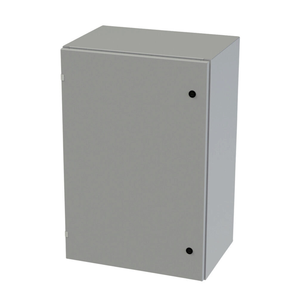 SCE-36EL2416LP - Saginaw Enviroline series enclosure, NEMA 3R/4/12/13, 36 x 24 x 16in (HxWxD), wall mount, carbon steel, ANSI 61 gray, powder coat finish, single-door, 1/4-turn semi-flush latch.